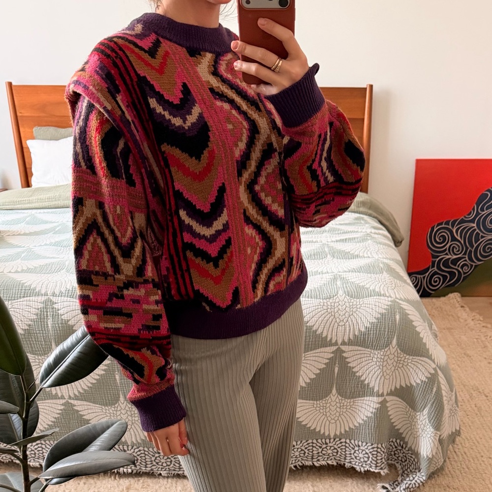 FARM Rio Striped Multicolor Patchwork Sweater - image 1